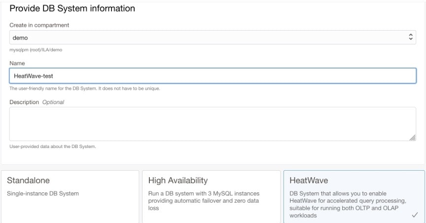 screenshot of DB System information