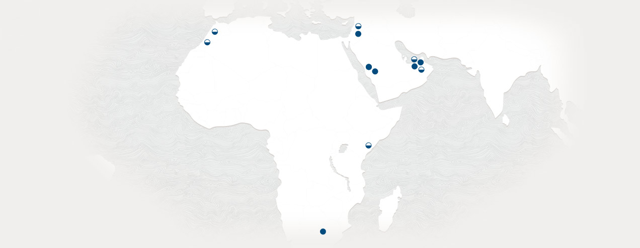 Map outlining Oracle datacenter locations in Middle East and Africa