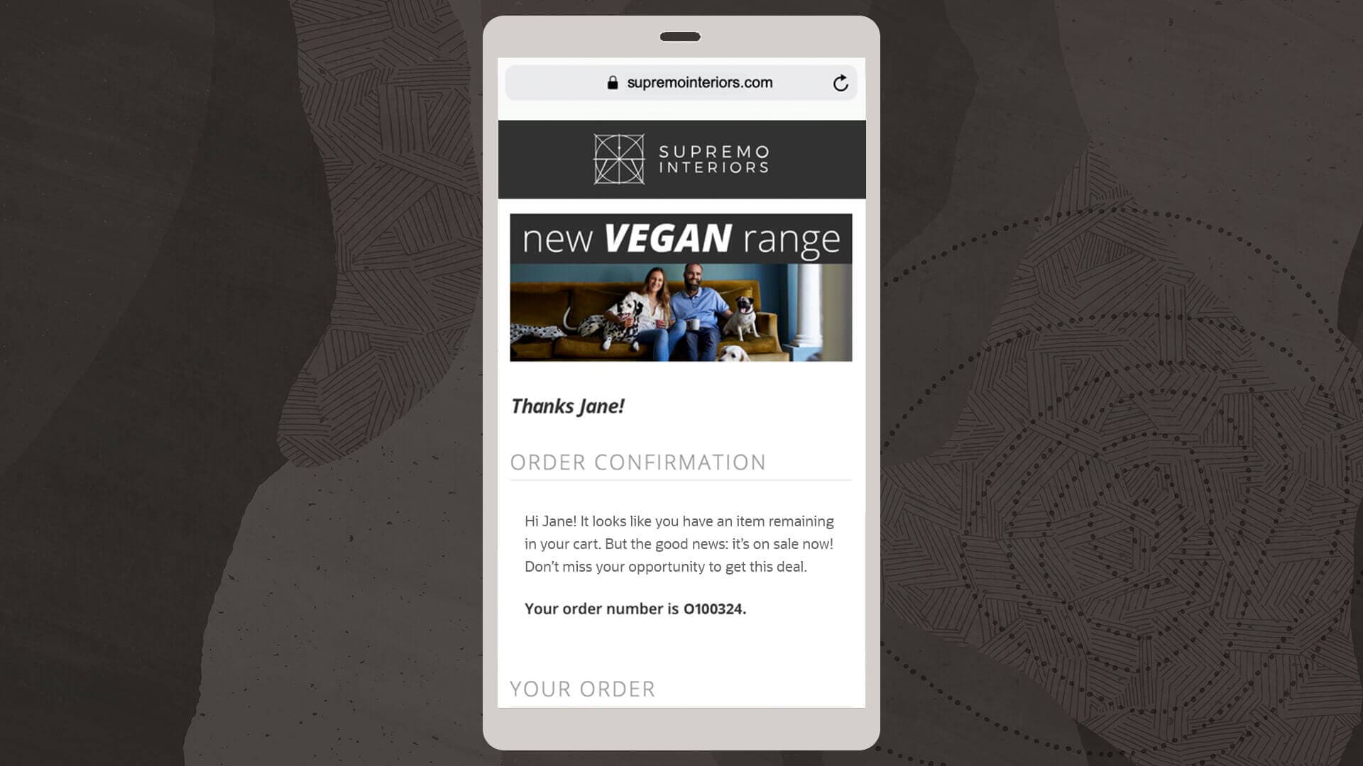Page de remerciement d'un site Web consulté sur mobile
