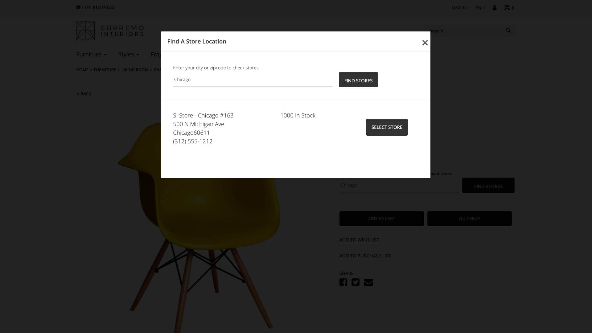 Localisateur de magasin sur un site Web
