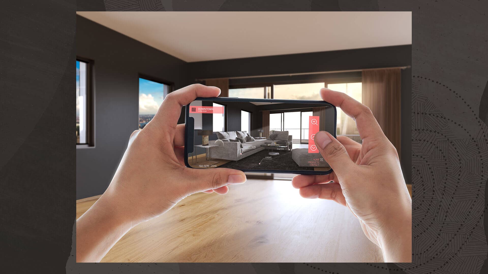 Personne regardant du mobilier en réalité virtuelle sur son téléphone