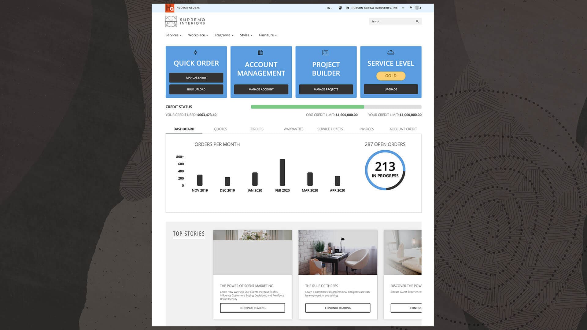 Page de site Web de gestion des comptes