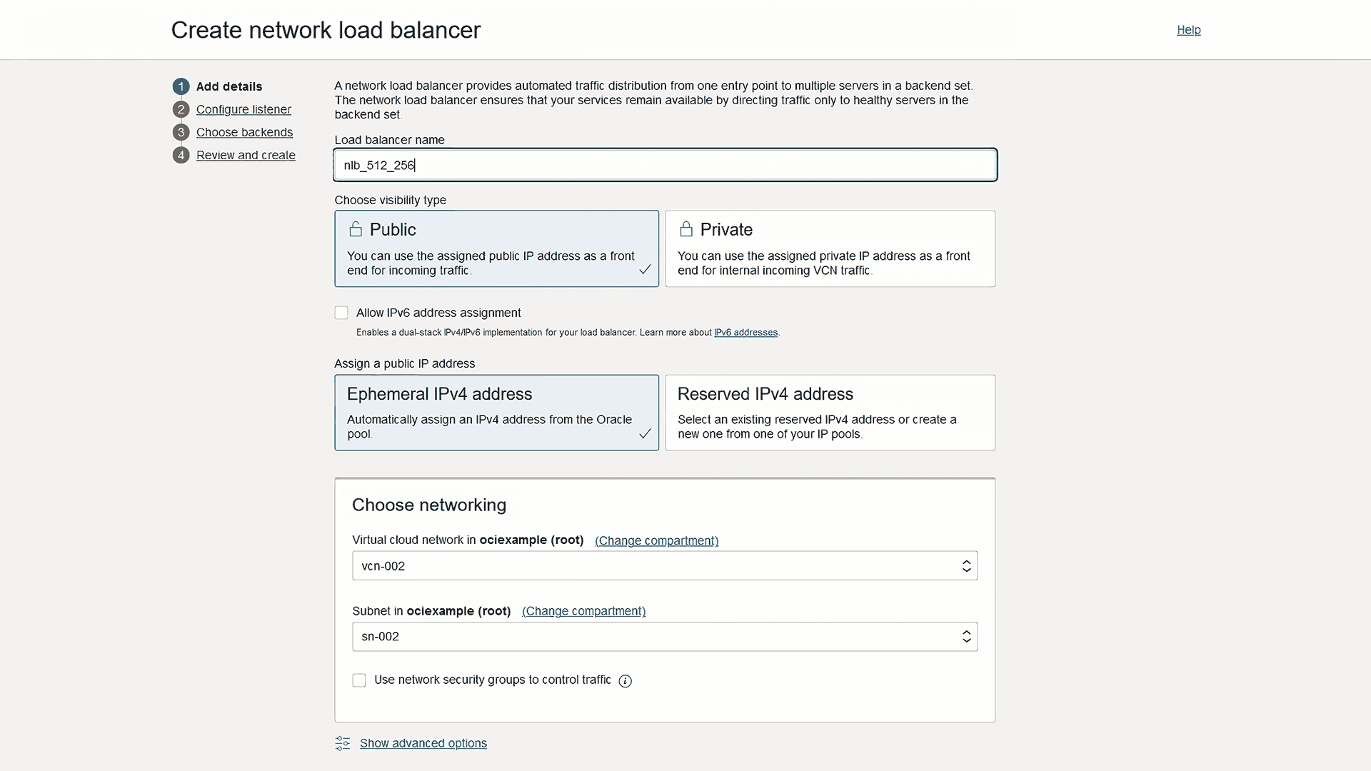 Create network load balancer - Add details view