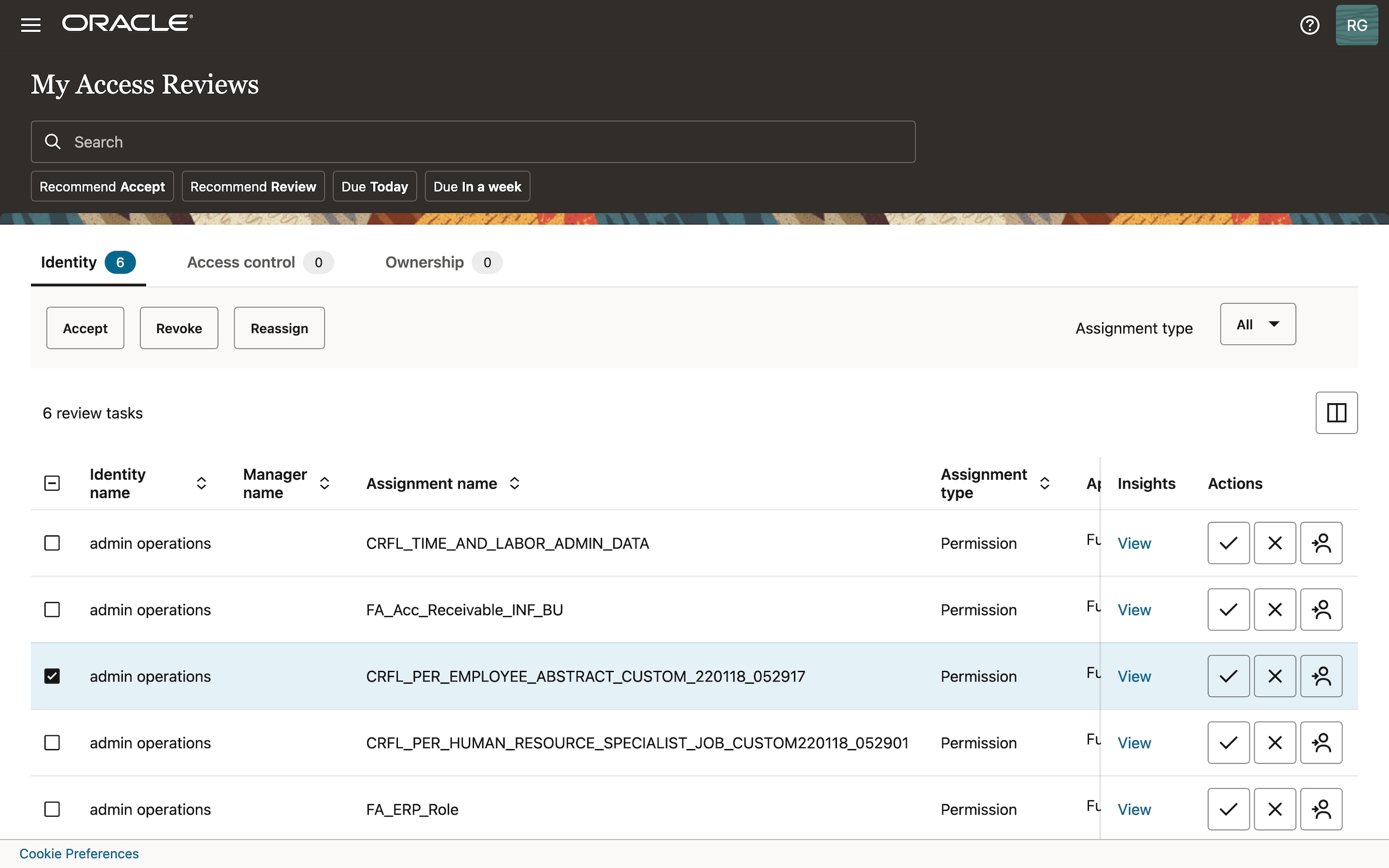 Access certification view