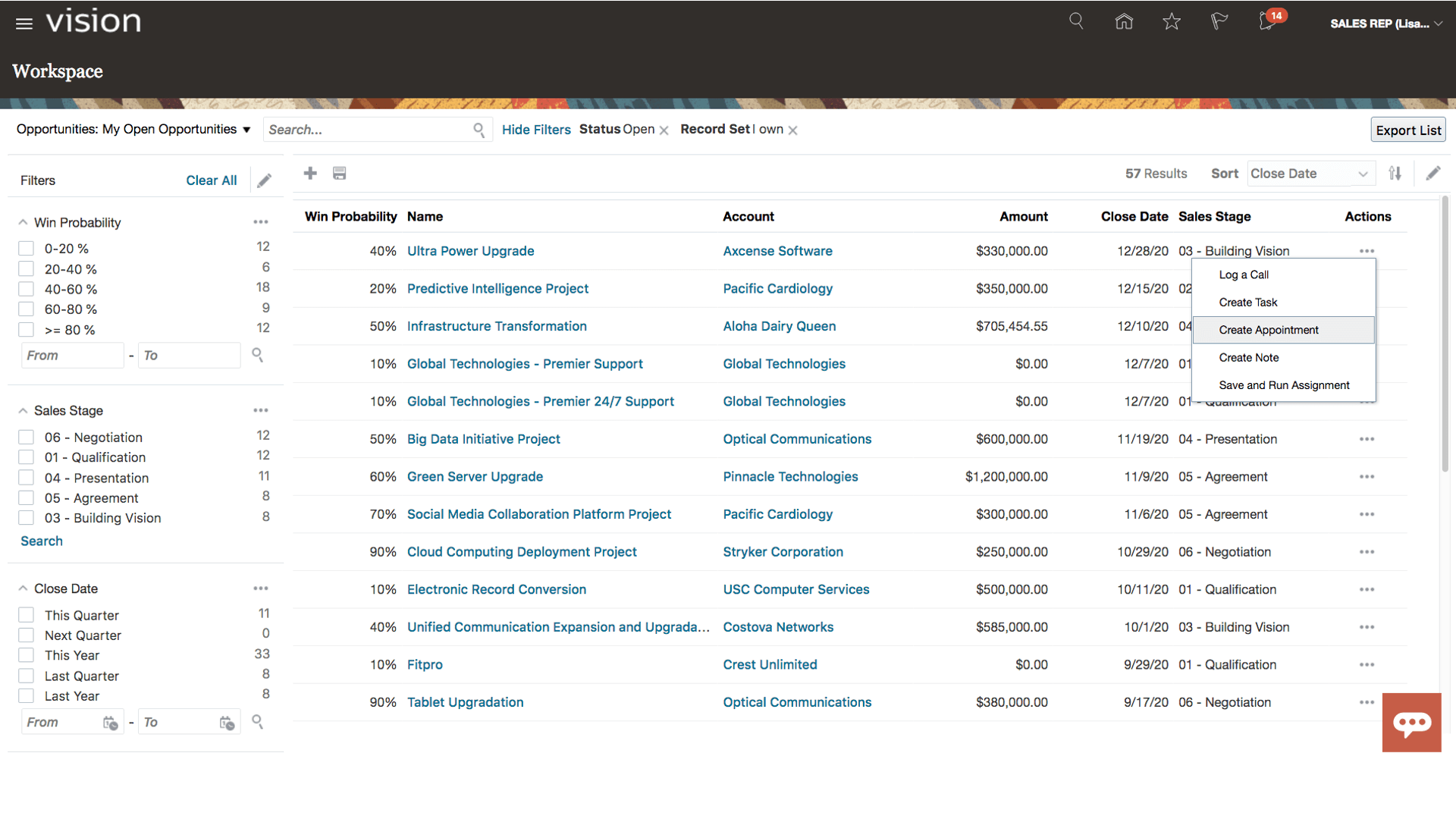 sales force automation account view