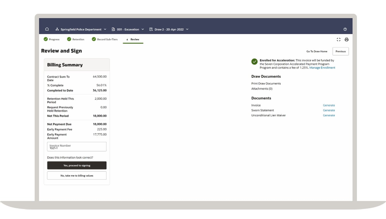 Figure 3. Subcontractor manages enrollment during invoicing
