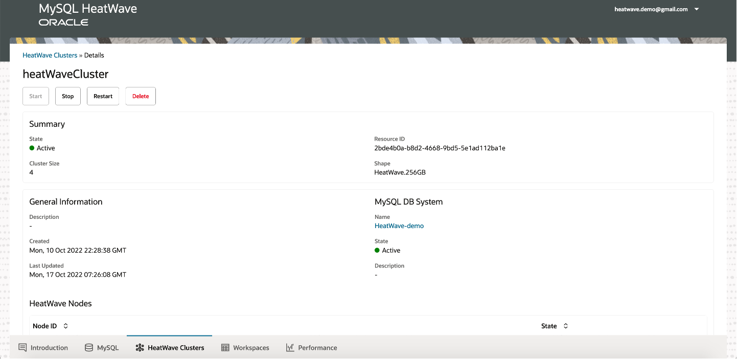 Gerenciando um Cluster HeatWave