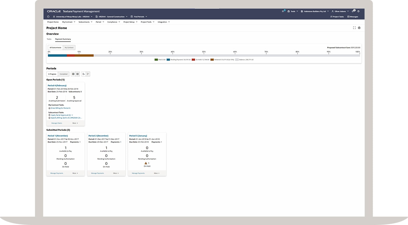 Figure 1: View project progress and balance details on a
single screen.