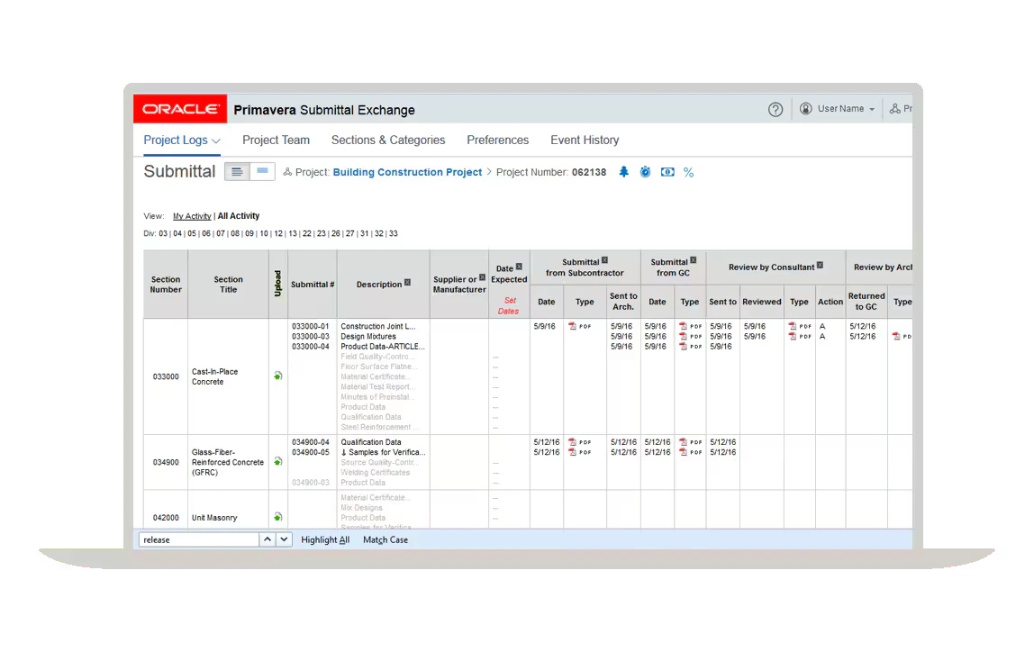 Projektinformationen austauschen und überprüfen – Screenshot
