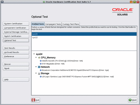The image shows the screen shot of Profiled Tests on GUI. You can use this screen to run test with different coverage and stress levels. 
